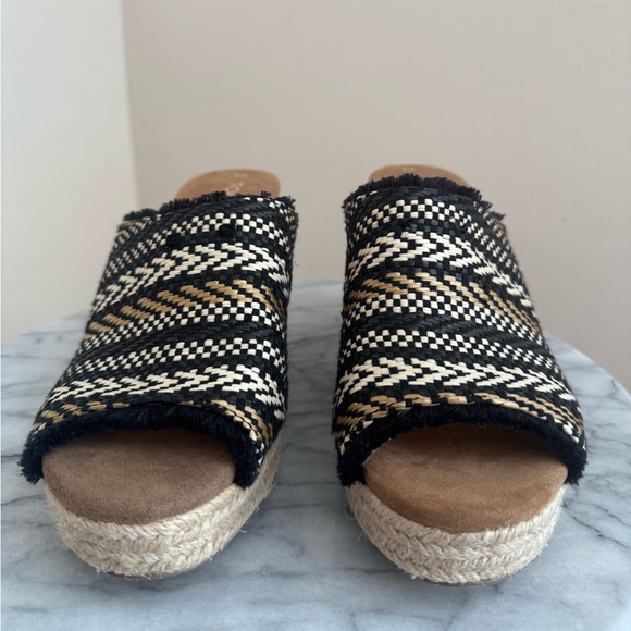 TOMS Junie Mule Sandals Women’s Size 9 Black Woven Geo Espadrille Block Heel - Picture 3 of 8